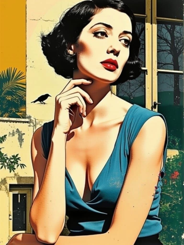 Glamorous Hollywood Siren in Pop Art Poster Style