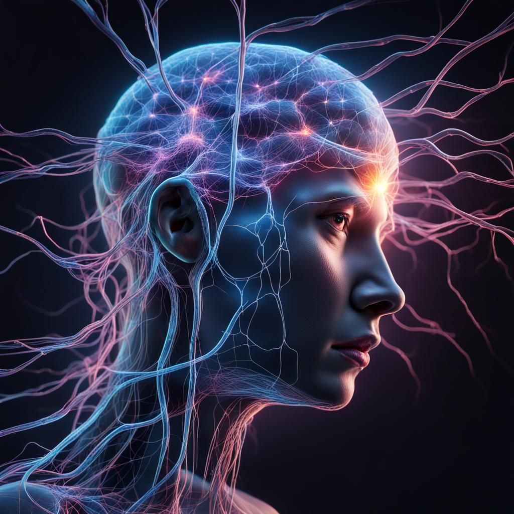 AI Brain: Neuronal Connections in Bioluminescent Detail