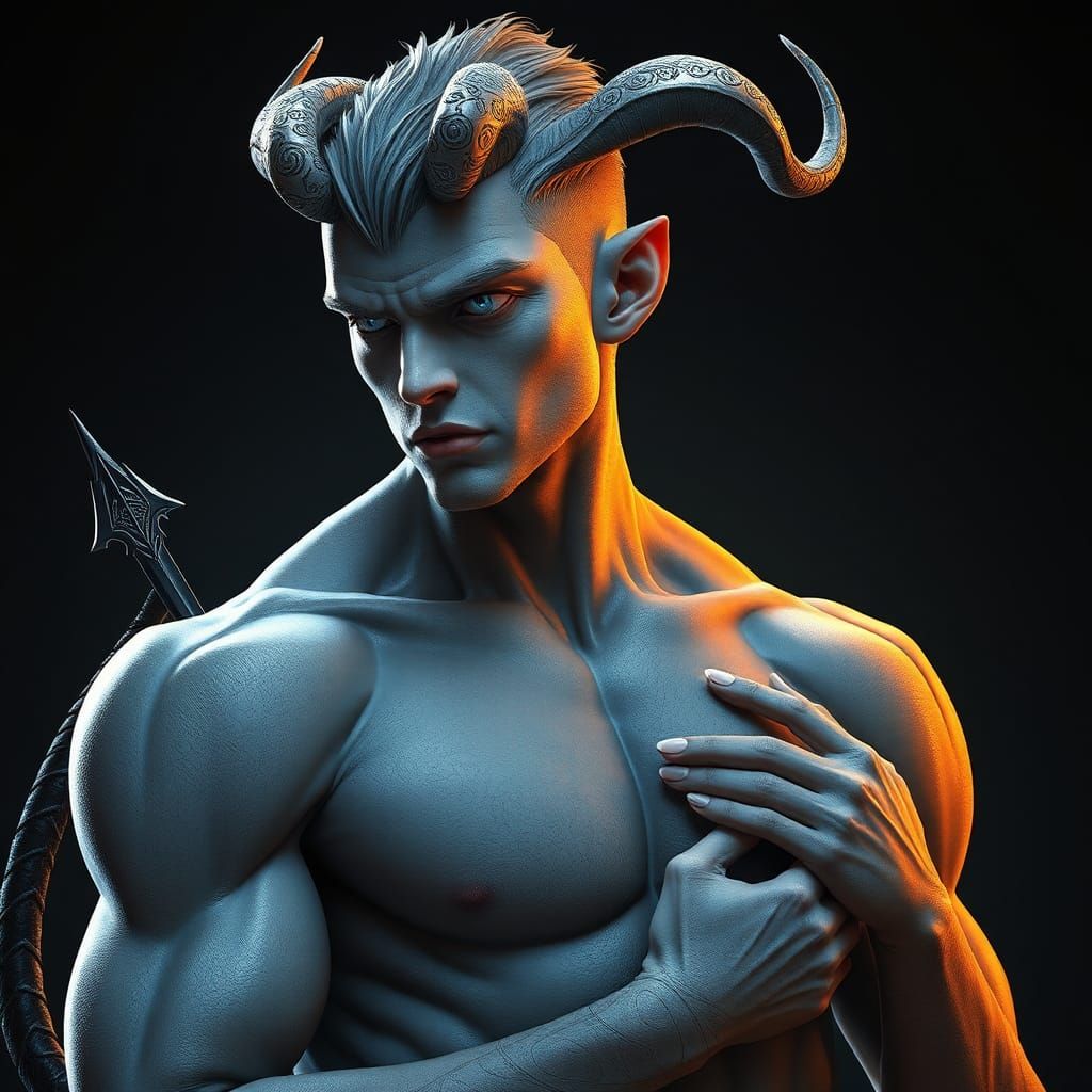 Striking Portrait of Horned Man in Ornate Art Nouveau Style