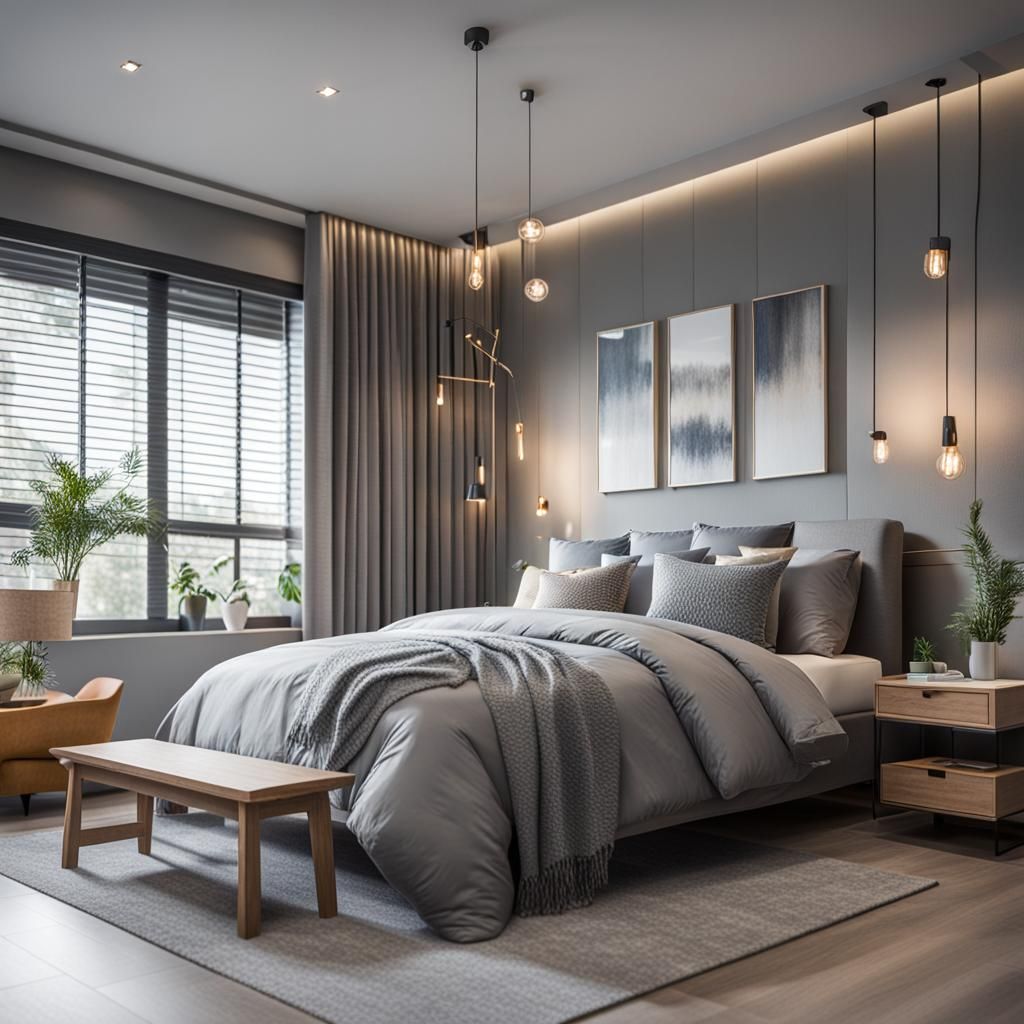 Modern Grey Bedroom Interior Photography
