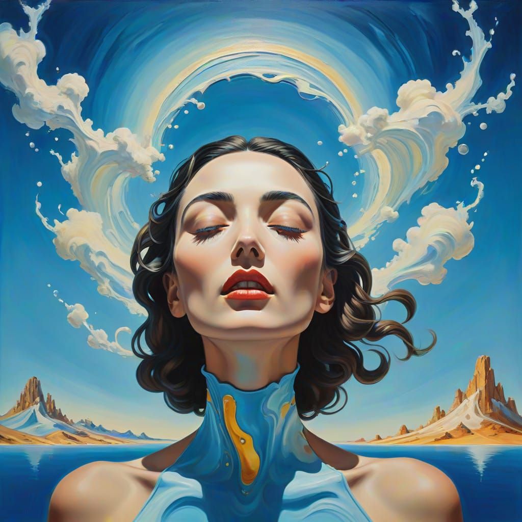 Surreal Woman Dissolves into Dreamlike Atmosphere