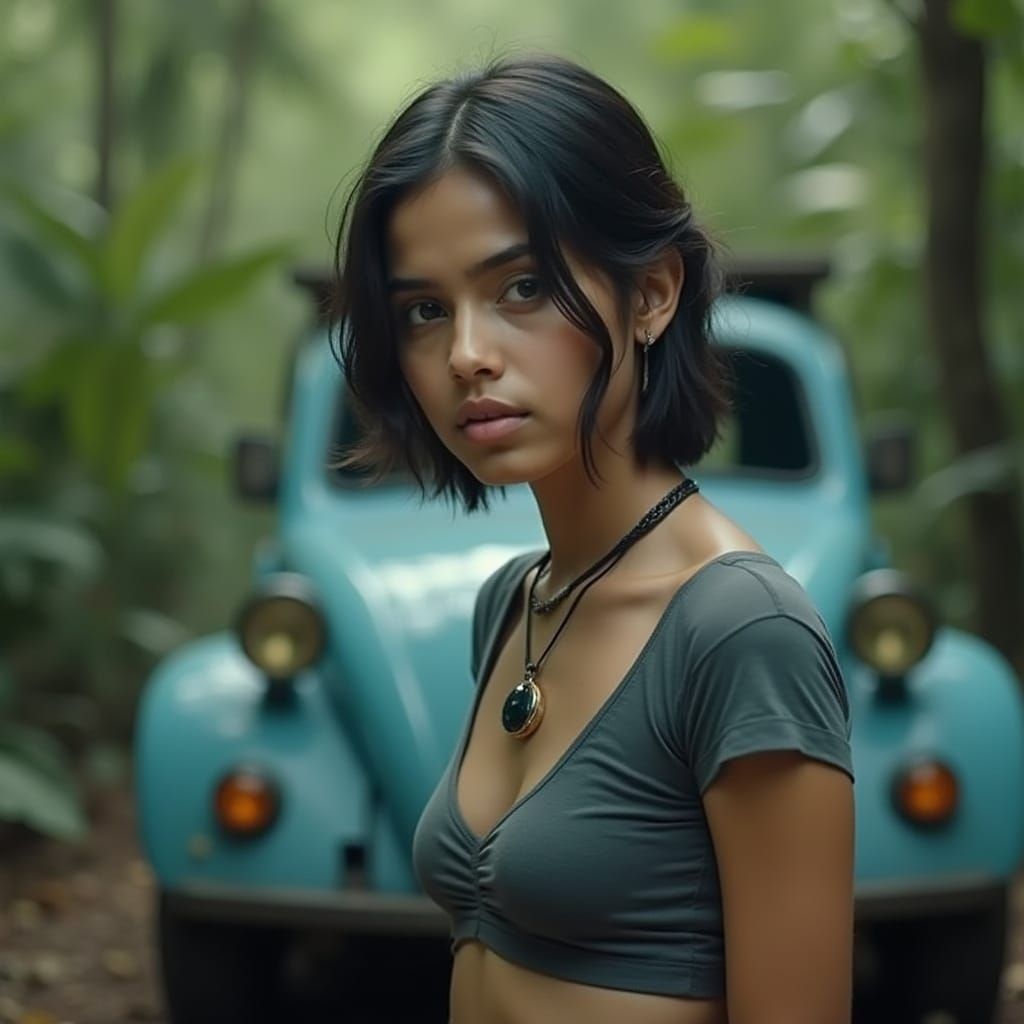 Inviting Portrait of Indian Woman in Sci-Fi Jungle