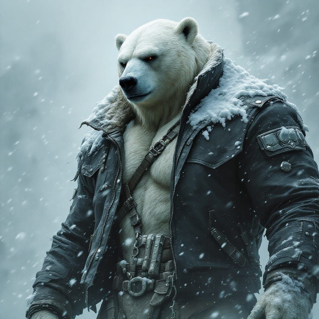 Cyberpunk Polar Bear in Arctic Storm