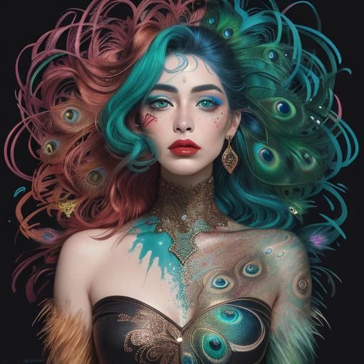 Iridescent Woman Portrait in Magical Realism Style