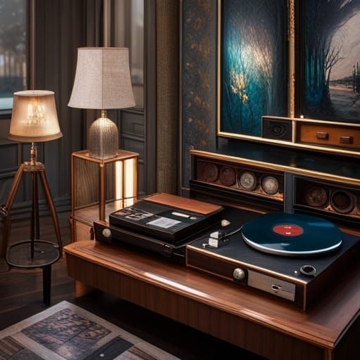 Record Player on Console Table: Detailed Matte Painting