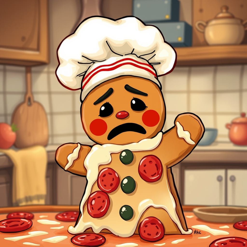 Pizza - The gingerbread man is not happy