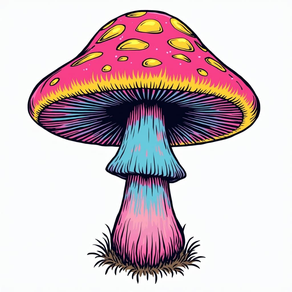 Psychedelic Mushroom Pop Art with Expressive Eyes