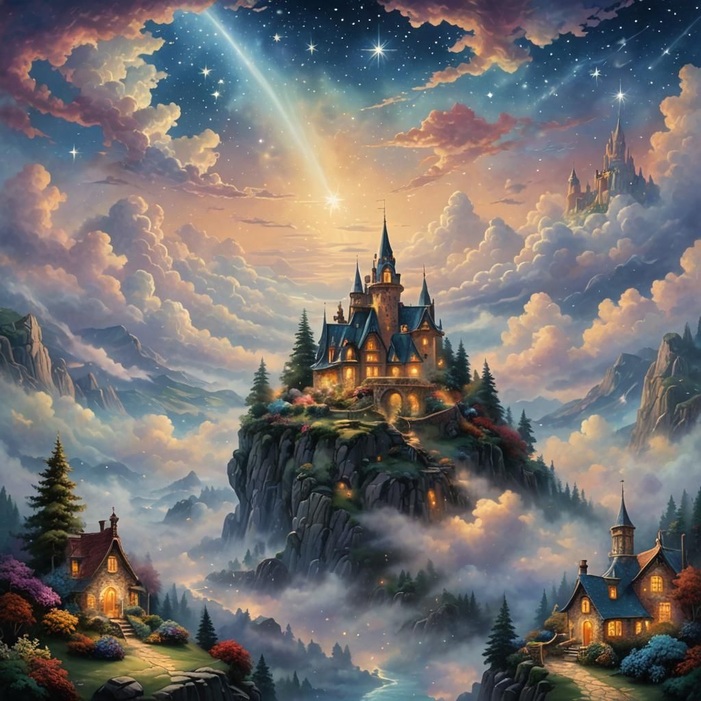 Ethereal Starry Sky with Clouds in Fantasy Style