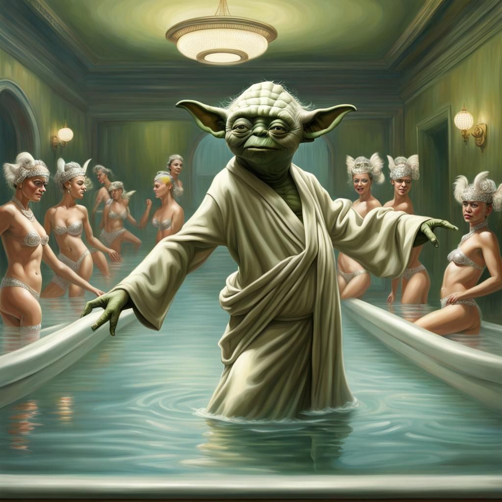 Yoda Dancing with Showgirls in Bathhouse
