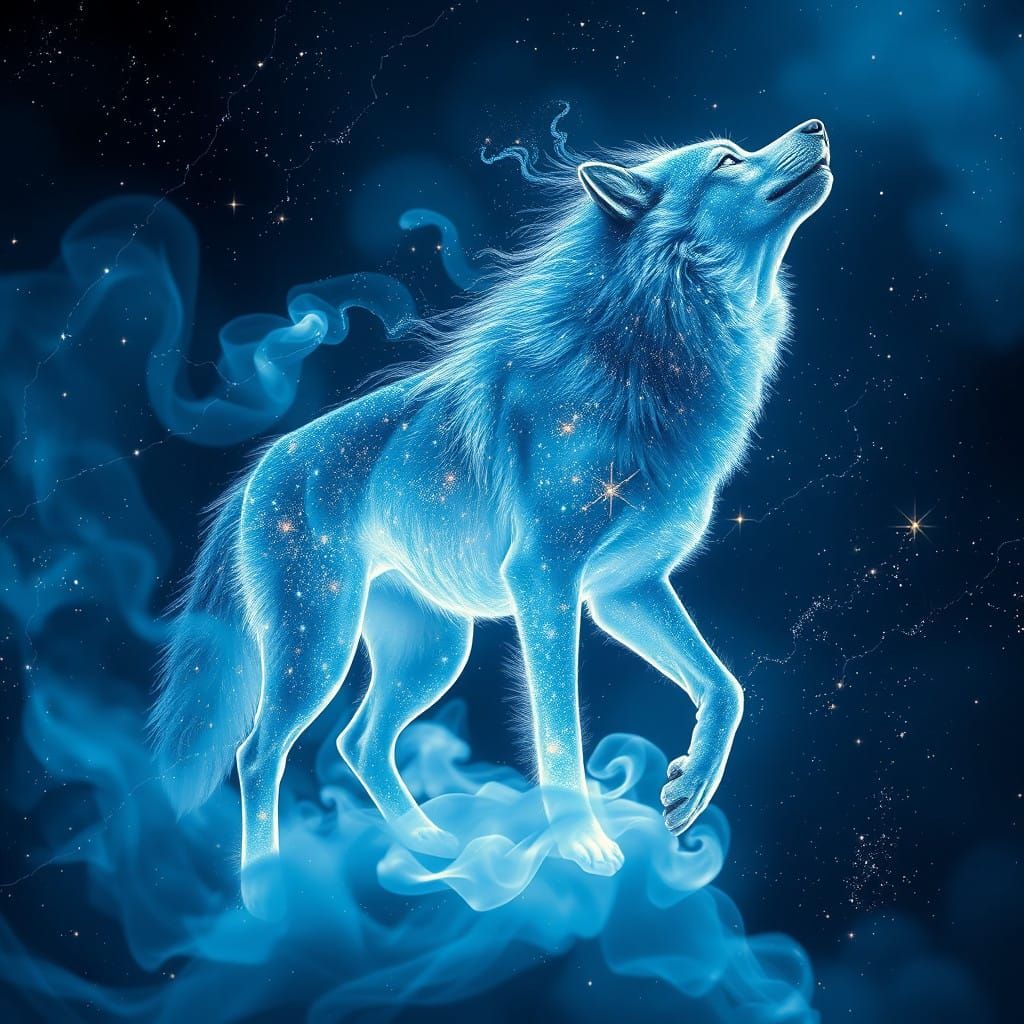 Celestial Wolf Emerge from Starlight