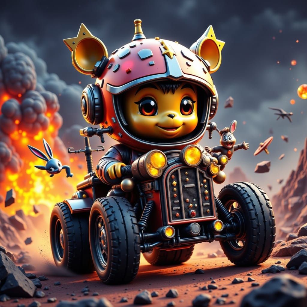 Chibi Biker Teletubby Races Across Alien World