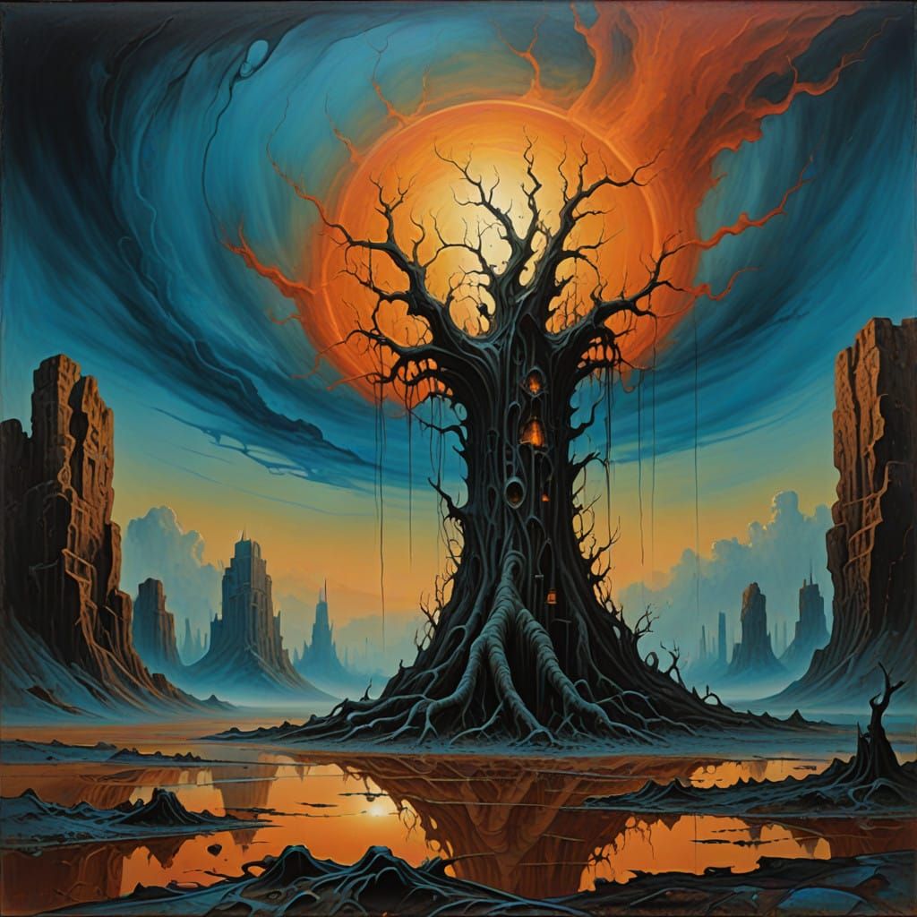 Ethereal Twilight: Post-Apocalyptic Surrealism in Oil on Can...