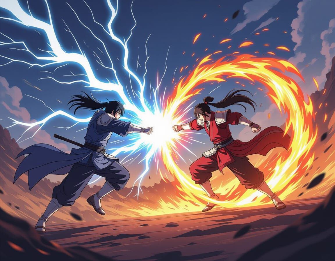 Anime Warriors Clash: Lightning vs. Fire Energy