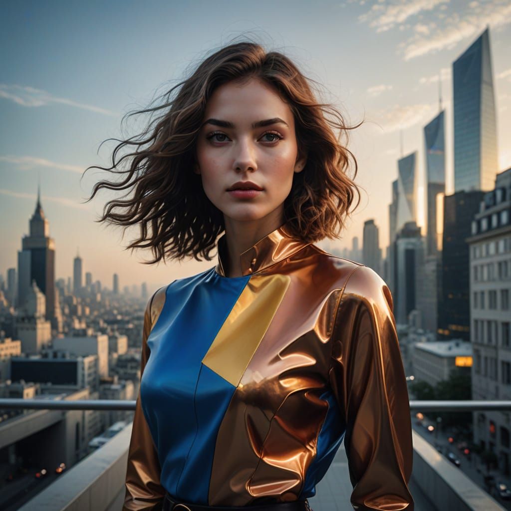 Elegant Woman in Red Pencil Skirt and Tasteful Top Holding a...