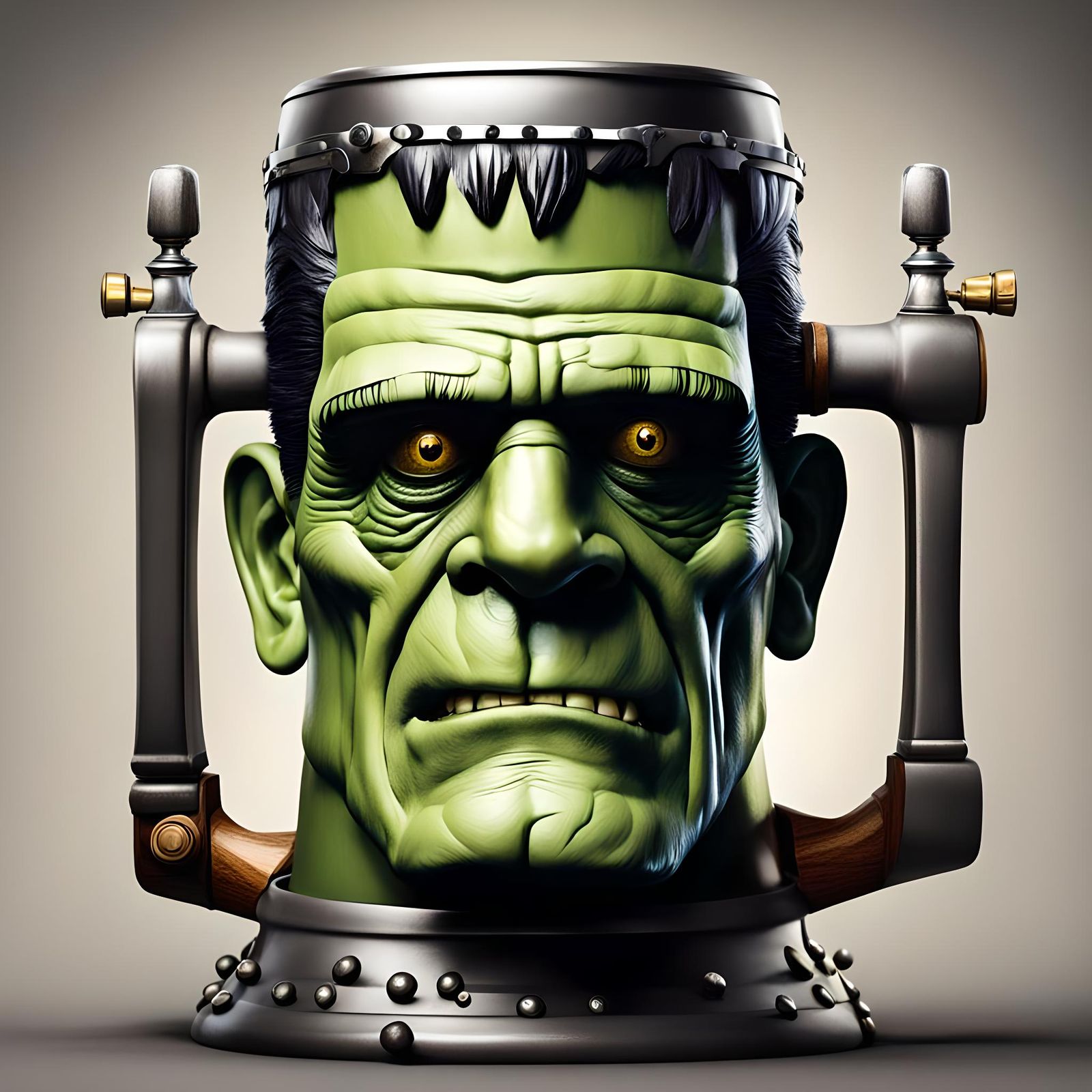 Frankenstein Balances Beer Stein on Head