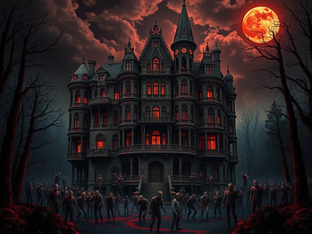 Haunted Asylum Cross-Section with Crimson Paint