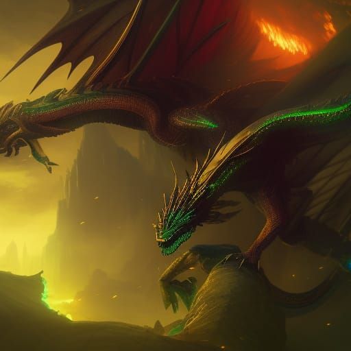 Skeletal Dragon Spewing Green Flames, Dark Fantasy Art