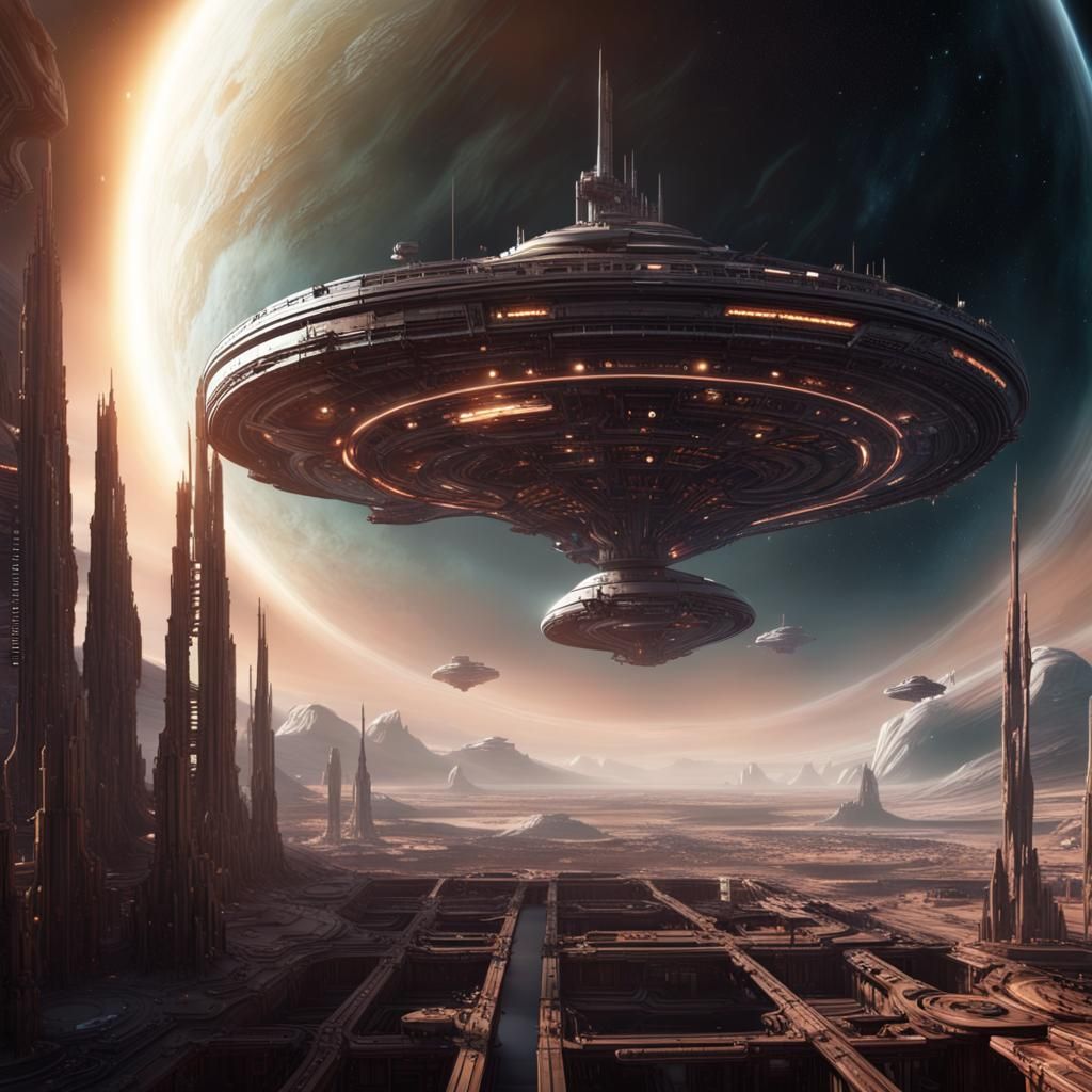 Starship Shipyard Orbiting Gas Giant: Digital Matte Painting