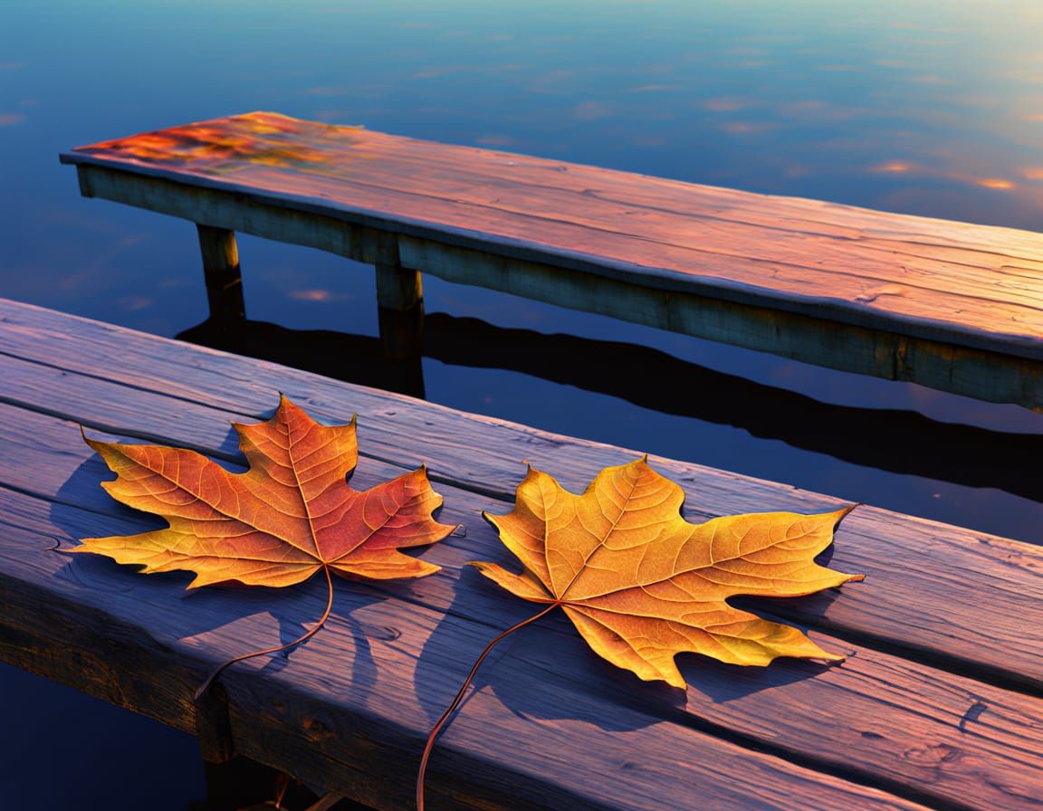 Autumn Leaf Reveals Dock Scene, Cosmic Illustration