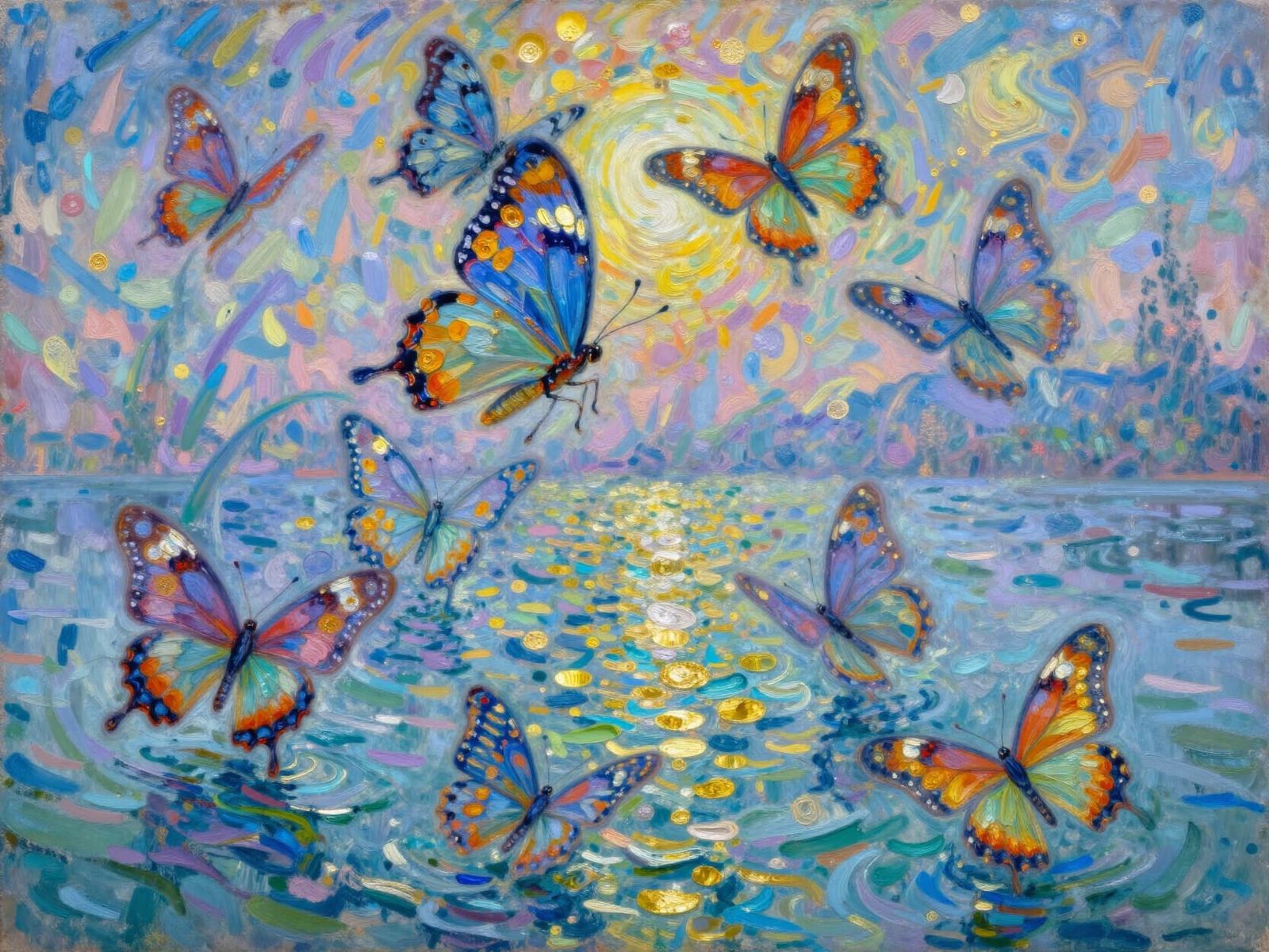 Giant Butterflies in Luminous Oil Painting