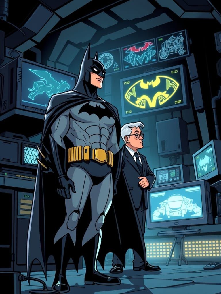 Batman in Batcave: Classic Cartoon Style
