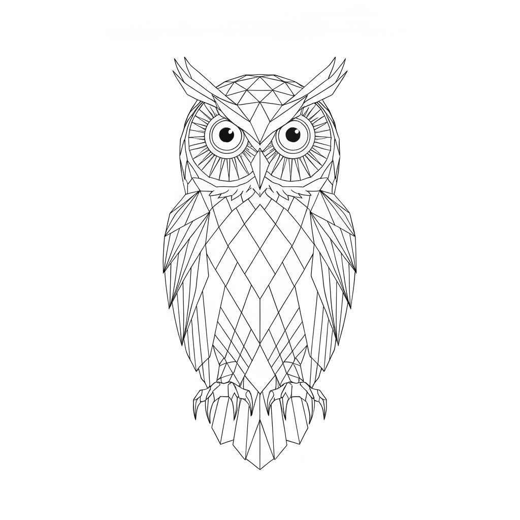 Geometric Diamond Owl Coloring Page for Kids