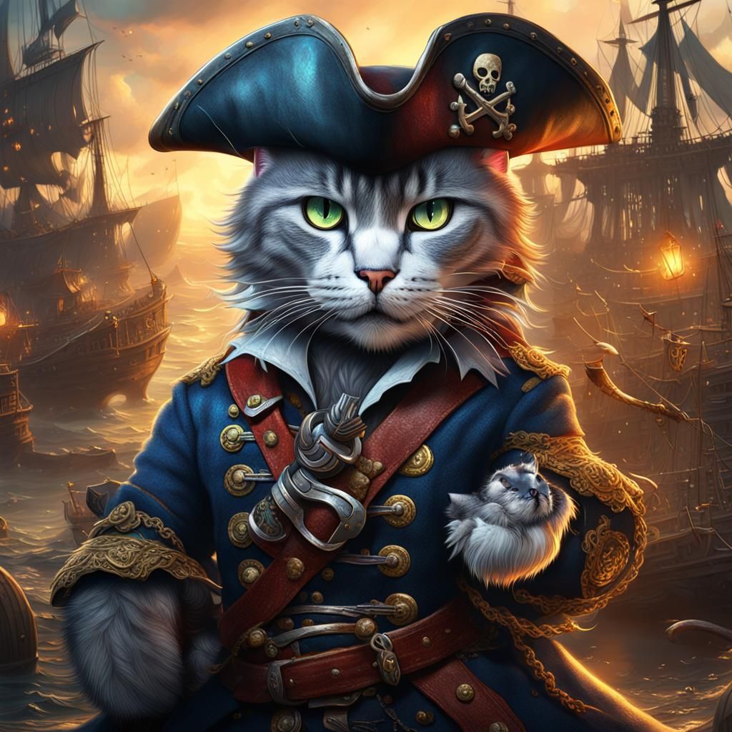 Detailed Pirate Cat Fantasy Concept Art