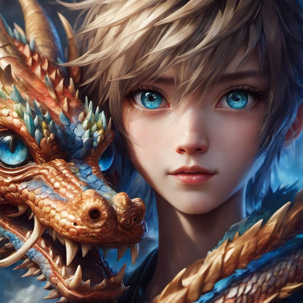 Dragon Embrace: Anime Portrait of Mythical Creature