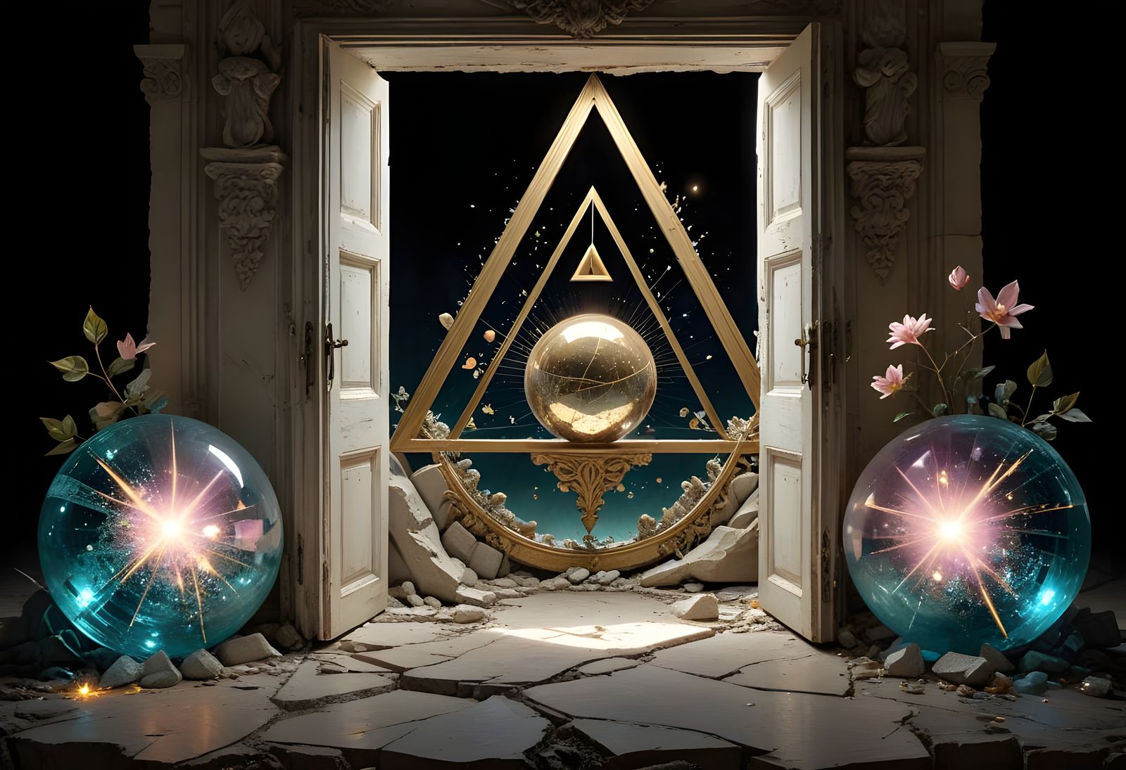 Surreal Geometry Allegory with Gemstone Landscape