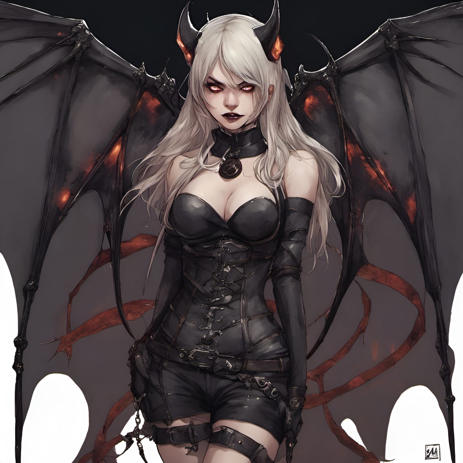 Demonic Girl with Bat Wings in Manhwa Style
