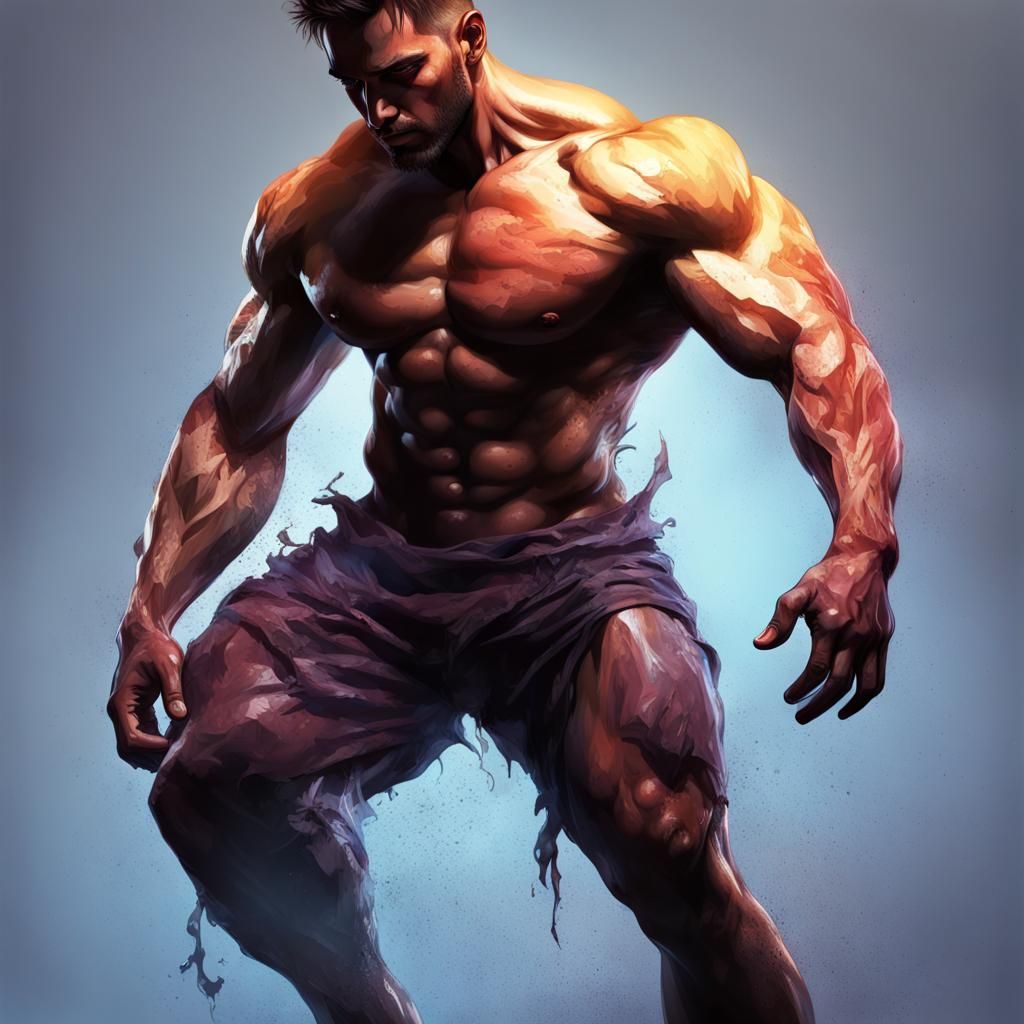 Muscular Male Silhouette in Splash Art Style