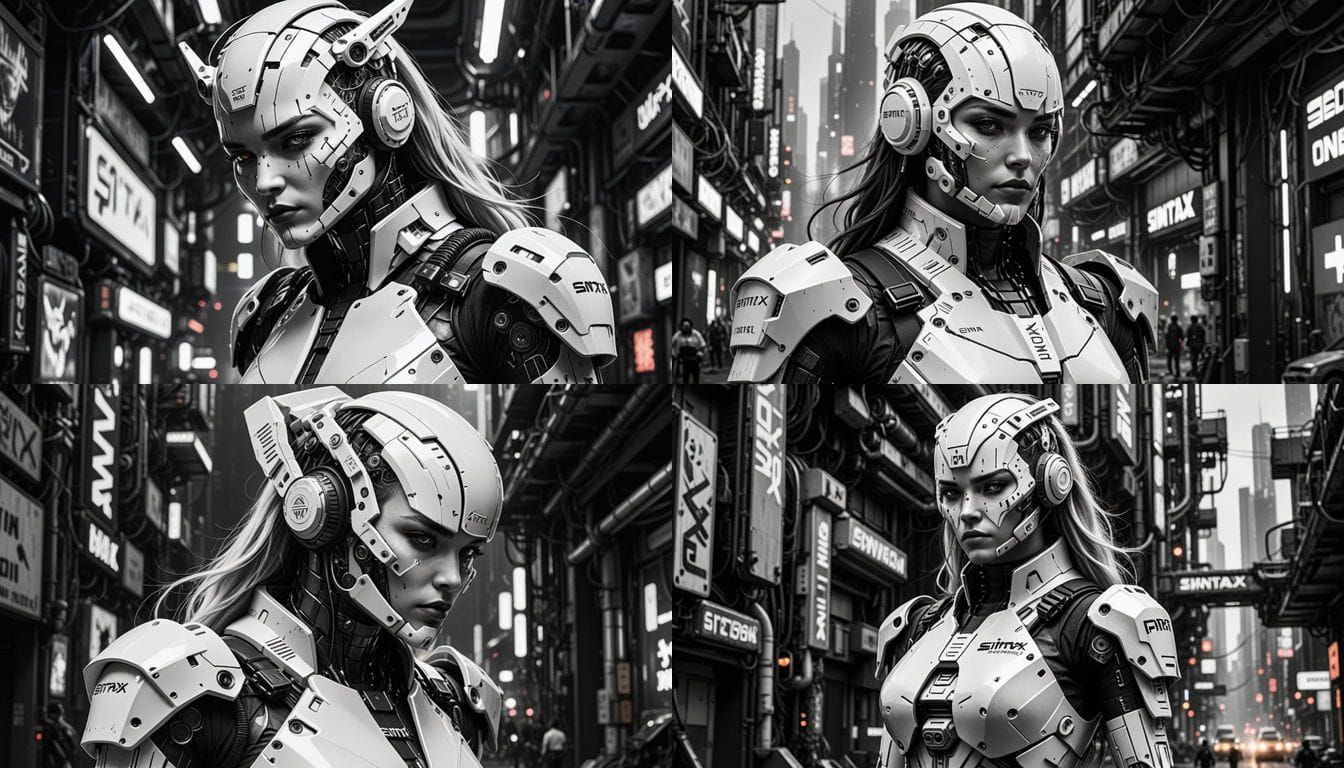Cyberpunk Woman in Elegant White Cybernetic Armor