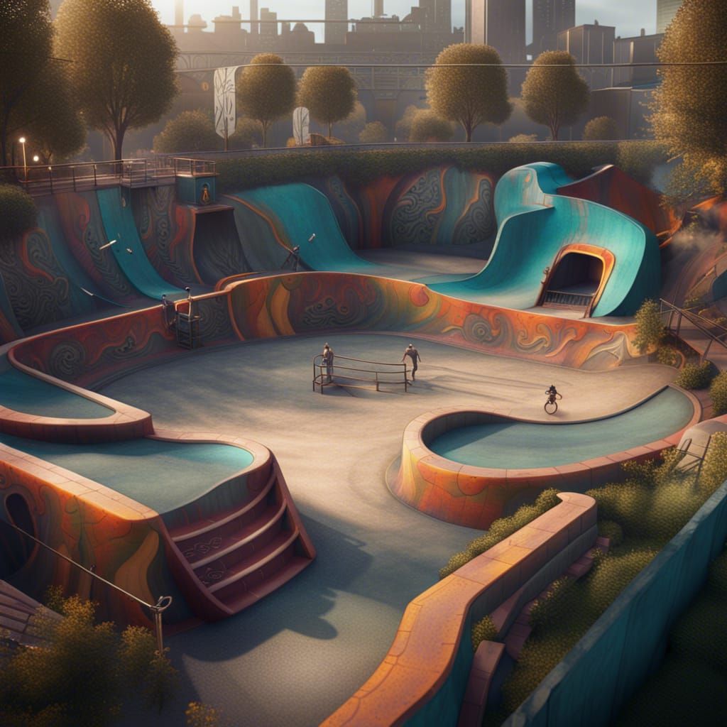 Detailed Skatepark Matte Painting in Deep Color