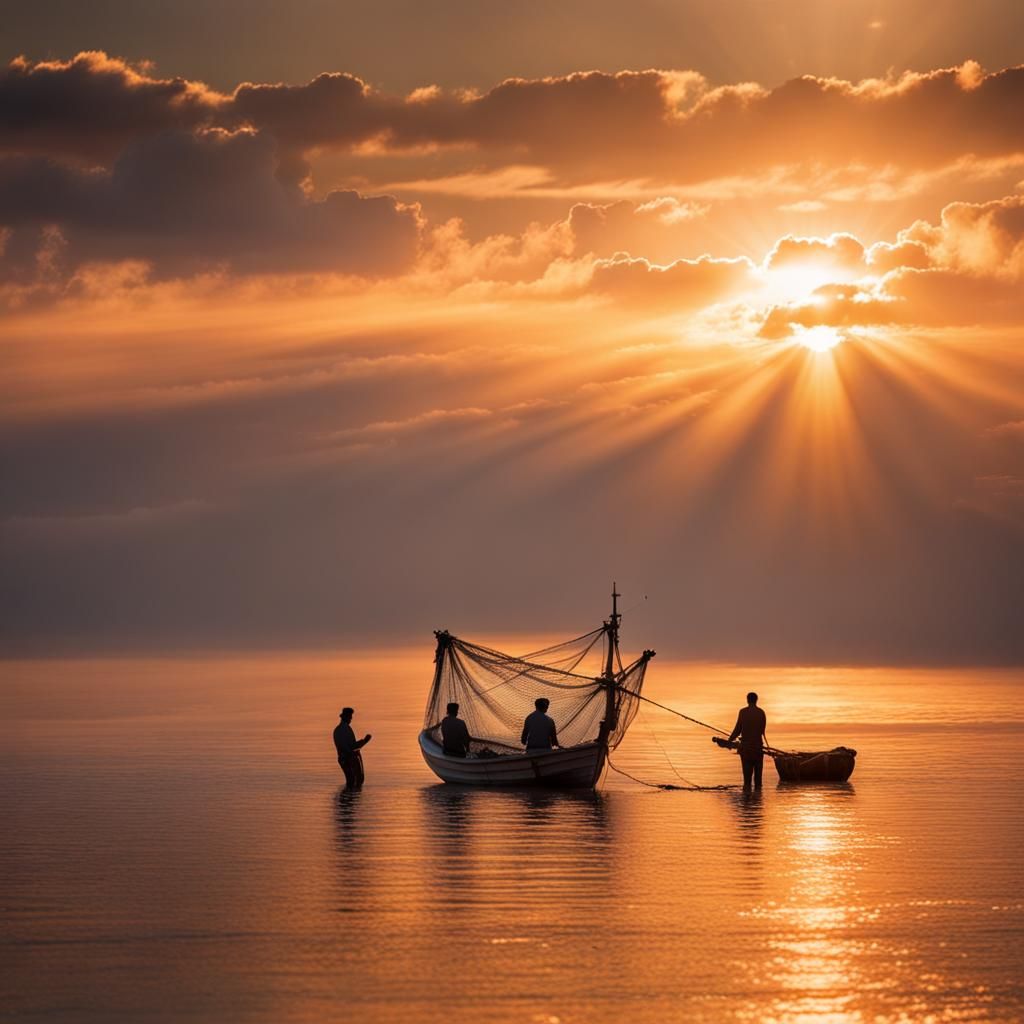 Greek Fishing Boat at Sunrise