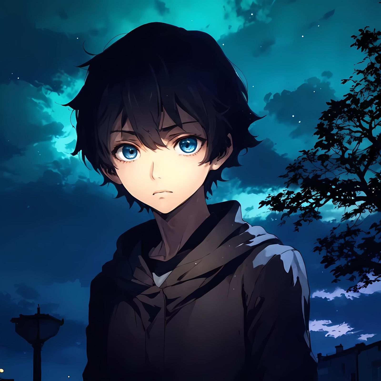 Depressed Anime Man Under Street Lamp