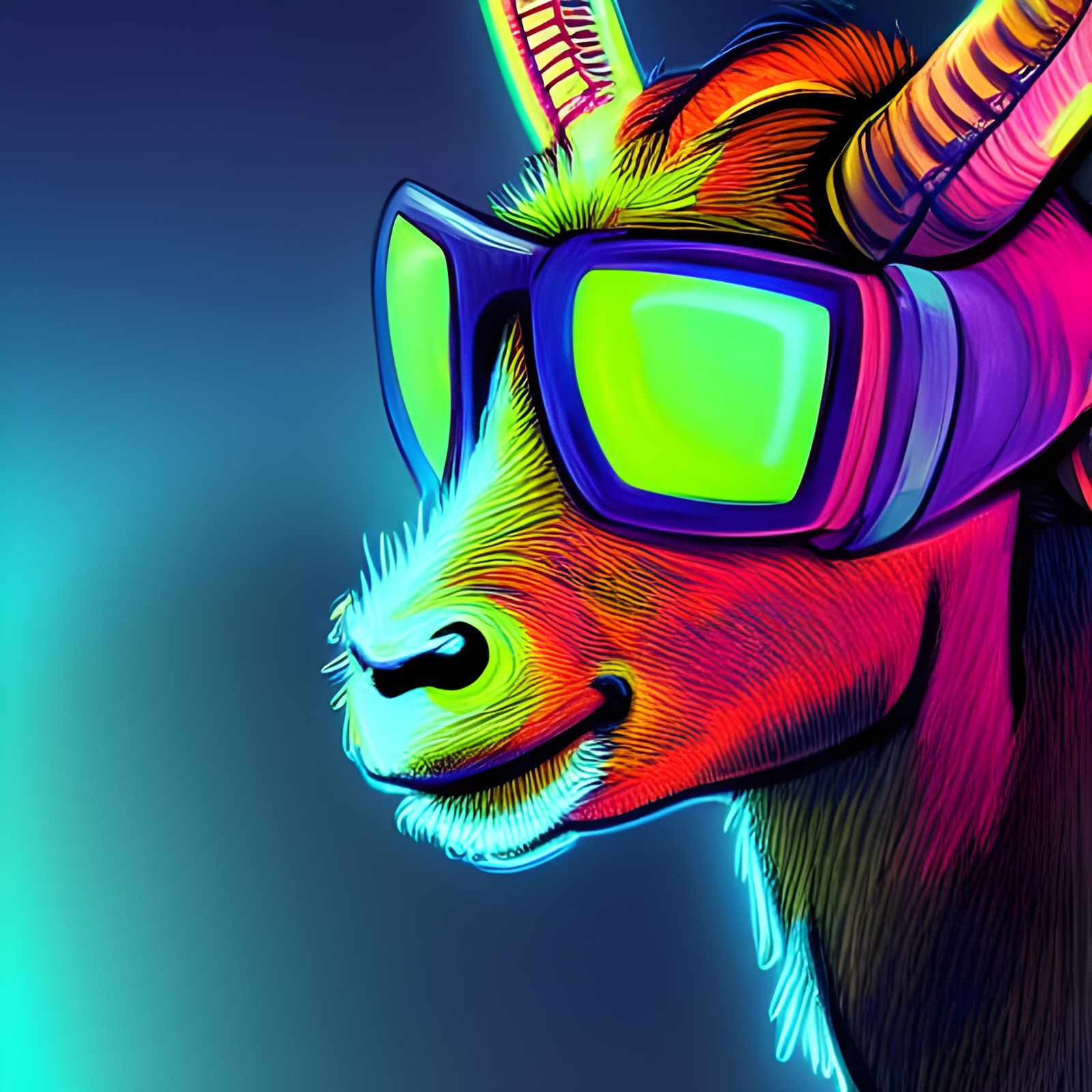 Cyberpunk Goat Mechanic Portrait with Neon Sunglasses