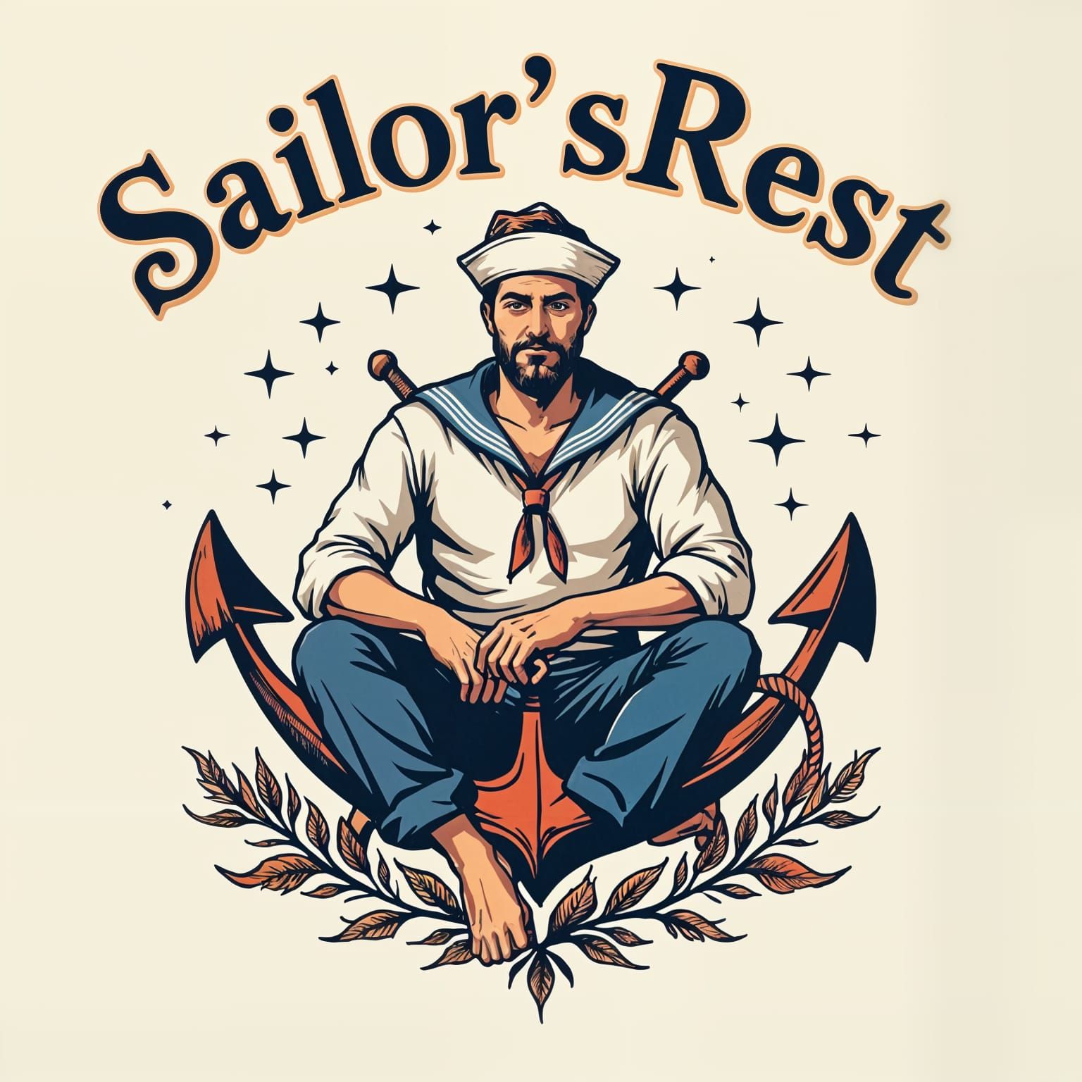 Vintage Bar Logo with Anchor and Compass Rose