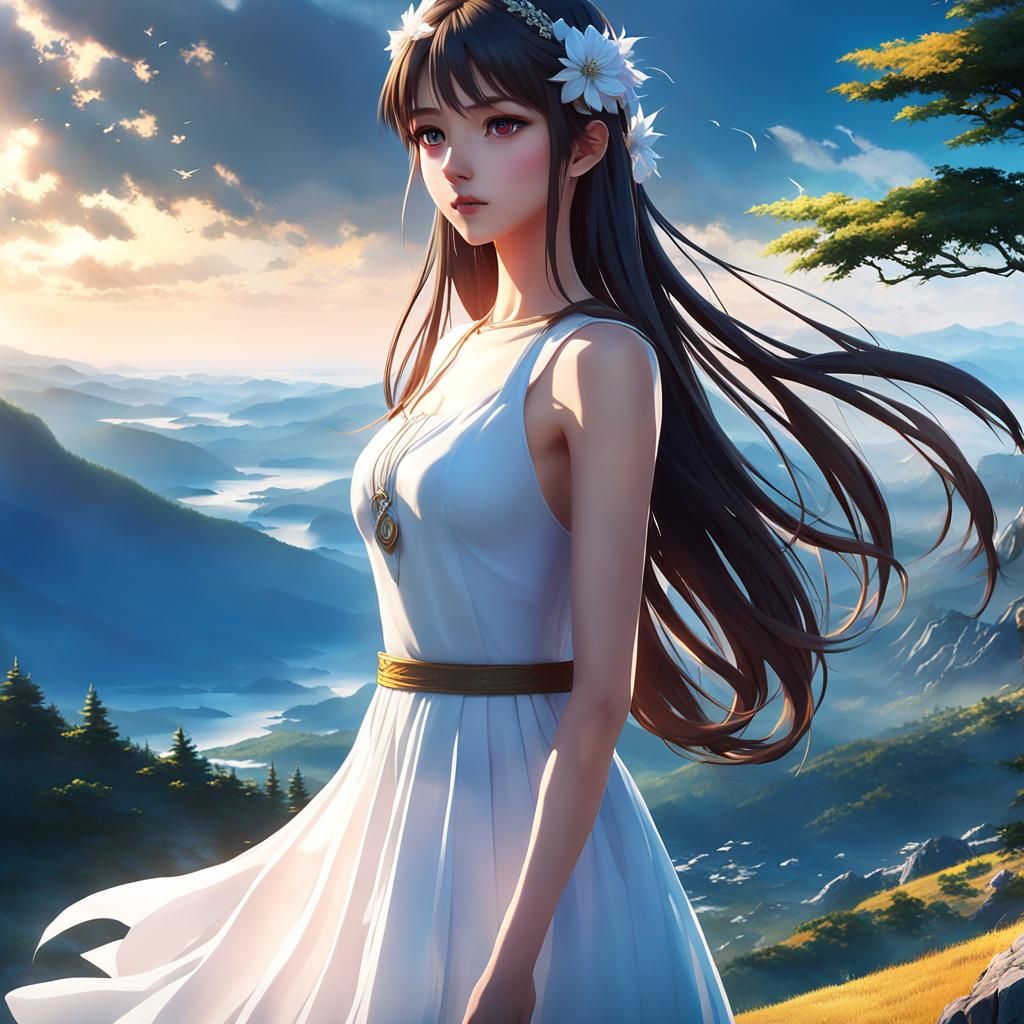 Elegant Mountain Goddess in Concept Art Style