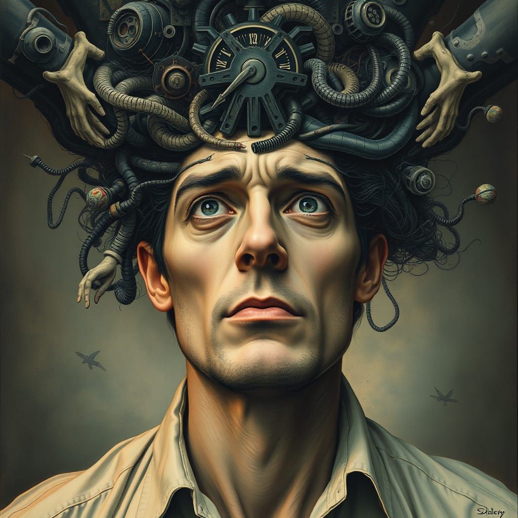 Turbulent Mind Portrait in Dark Surreal Style