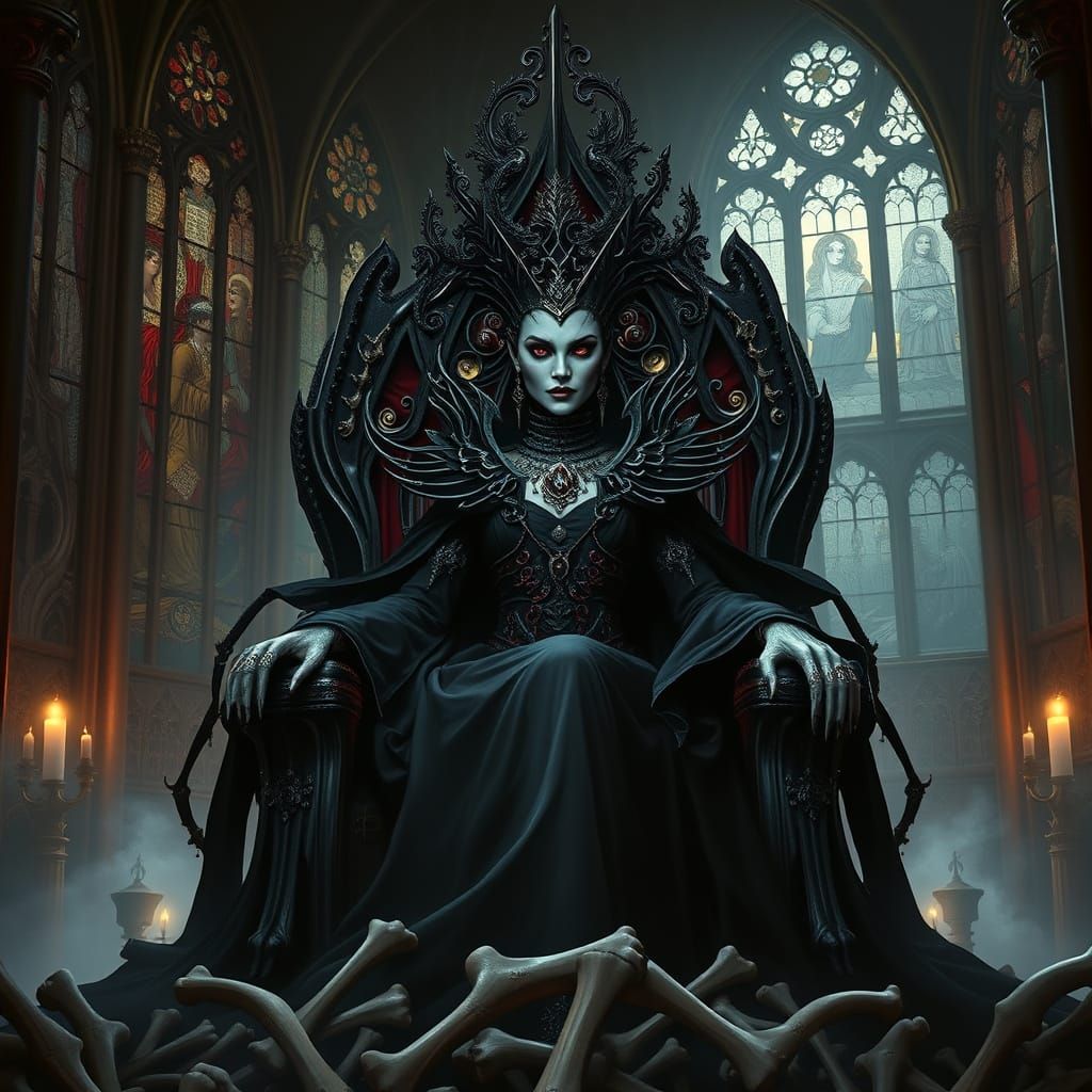 Gothic Vampire Queen in Cathedral, Dark Fantasy Art