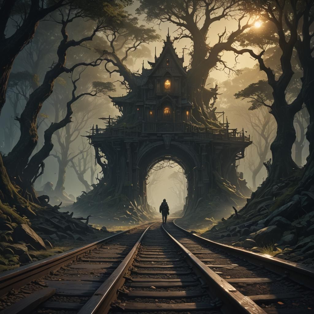 Dark Fantasy Landscape with Volumetric Lighting