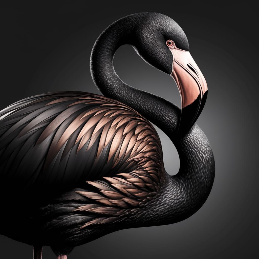 Elegant Flamingo Portrait in Dark Minimalist Background