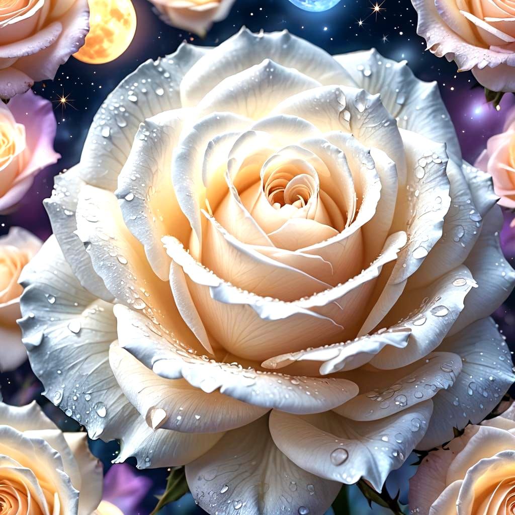 Moonlit White Rose Petals in Detailed Matte Style