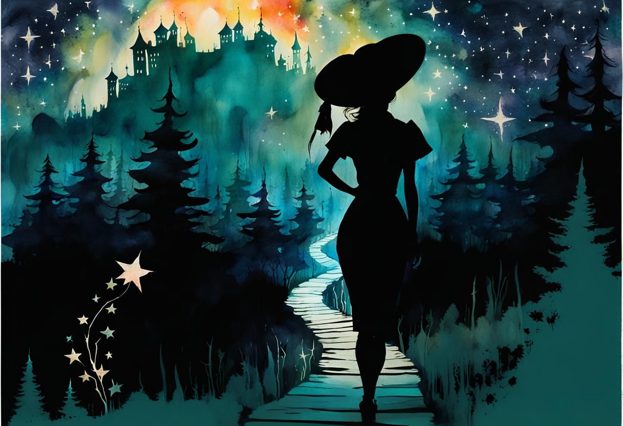 Woman Walks Bioluminescent Path Through Dark Forest in Water...