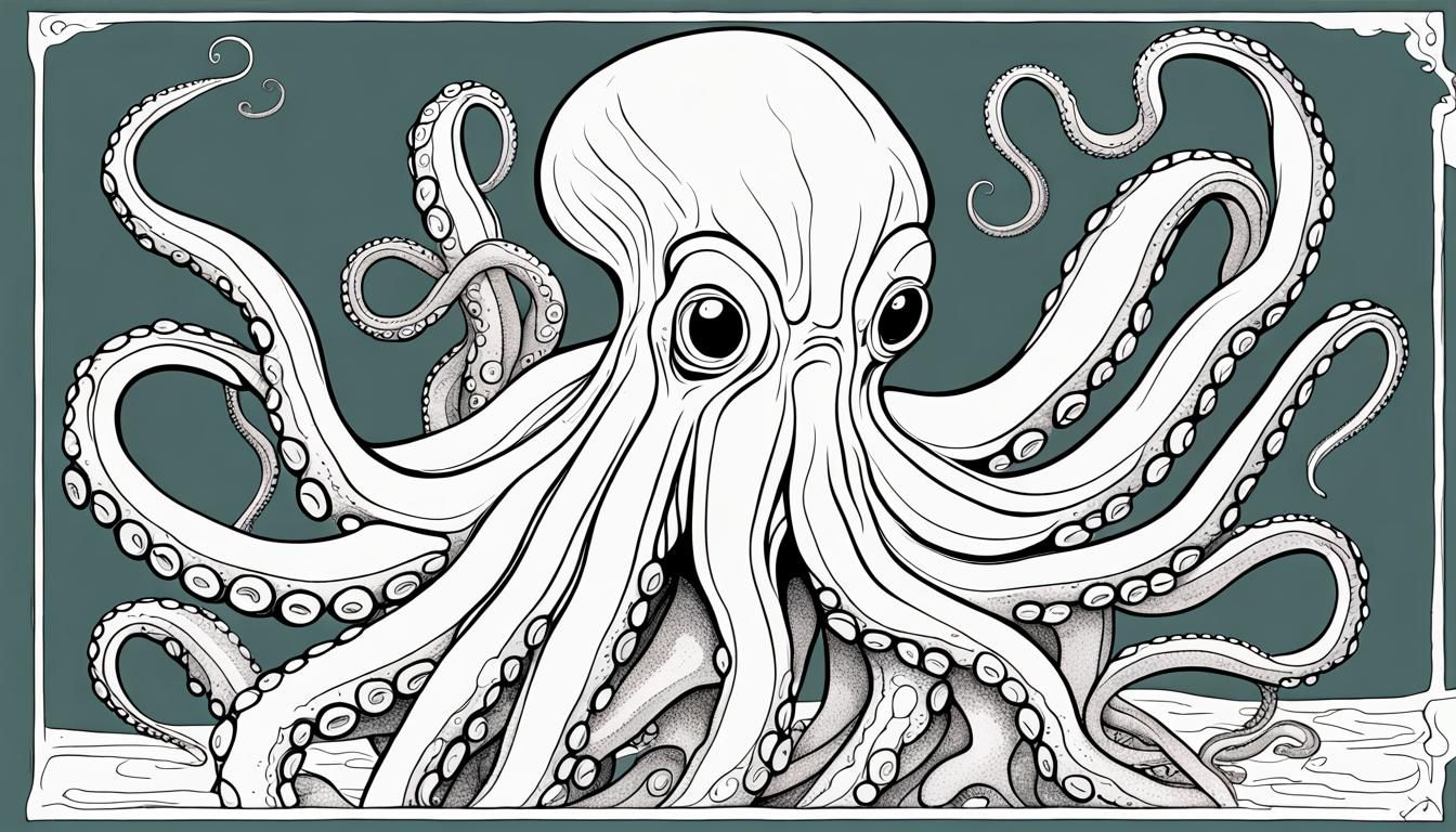 octopus dad, with daughter, Moebius style, line art,