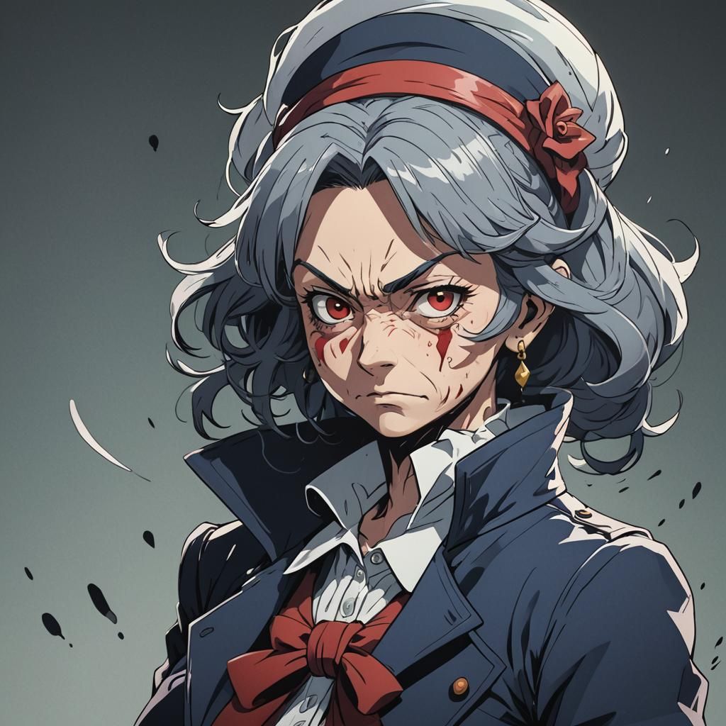 Angry Nanny in Cel-Shaded Anime Style