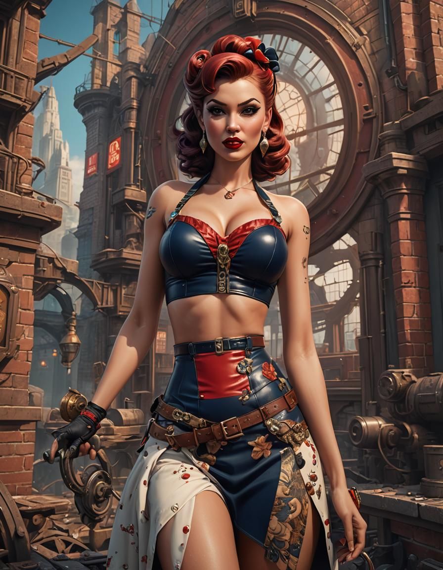 Detailed Pin-Up Girl in Fantasy Concept Art Style