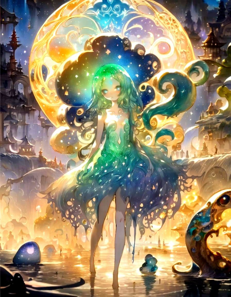 Celestial Androgynous Water Alien in Cosmic Fantasy World