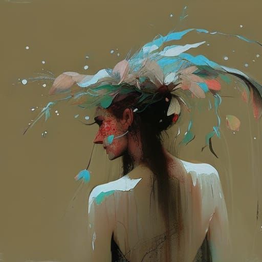 Sad Ghost Woman with Flowers in Sinister Horror Style