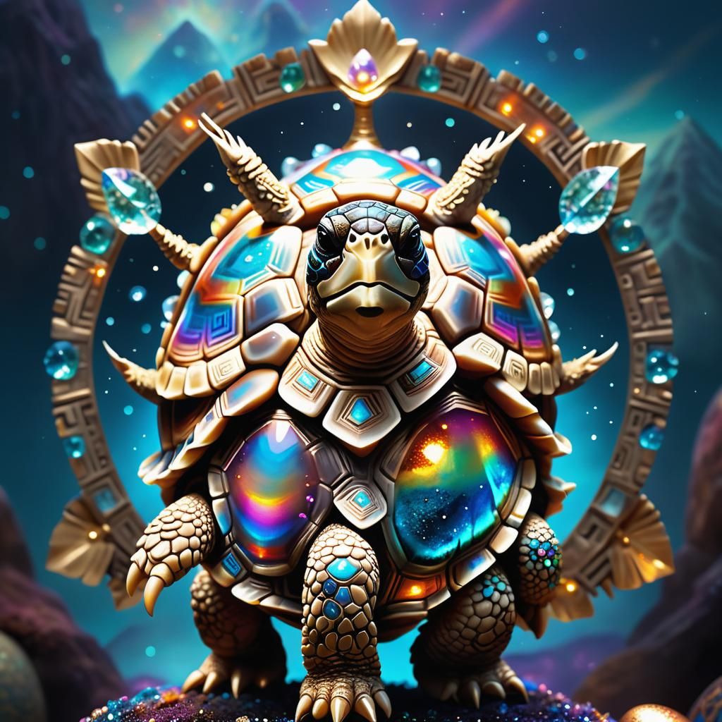 Aztec Crystal Tortoise with Golden Trident
